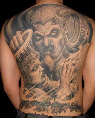 Awesome Paradise Tattoo Religious Demon Devil Vs Angel