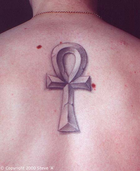 Stone Ankh Cross Religious Back Tattoo