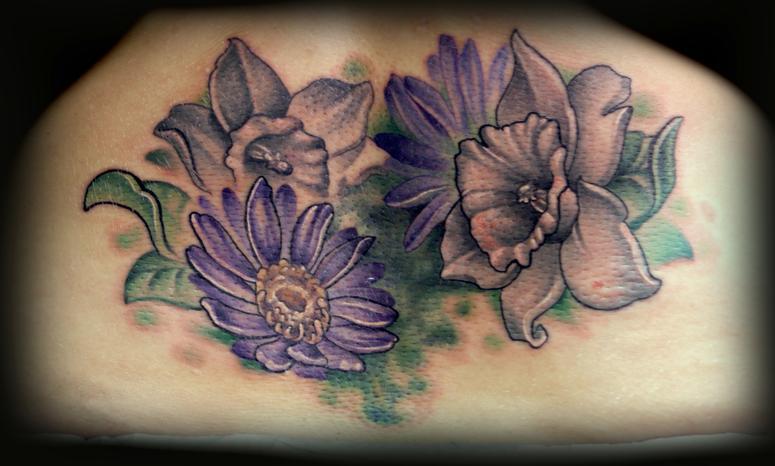 Purple Aster Flower Tattoo Design for Women