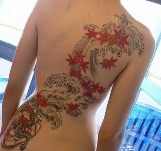 Beautiful Look Full Back Tattoo Design for Girls