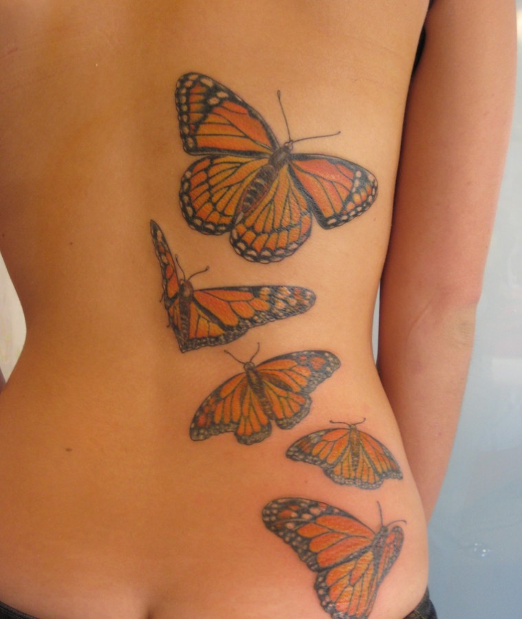 Beautiful Butterfly Shaped Back Tattoo Design for Girls