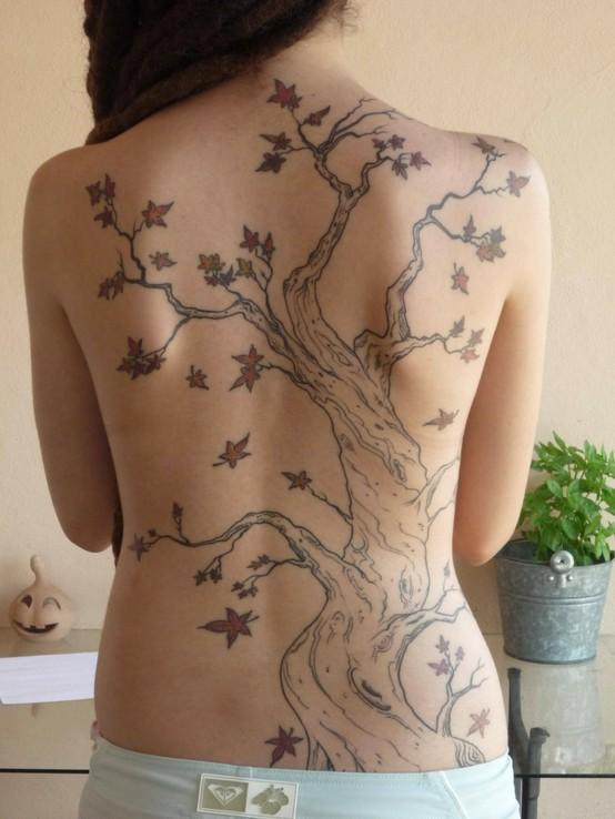 Unique Look Full Back Tattoo Design for Girls