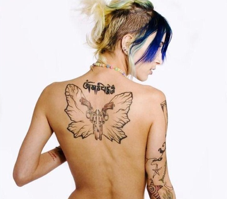 Cool Butterfly Upper Back Tattoo Design for Girls