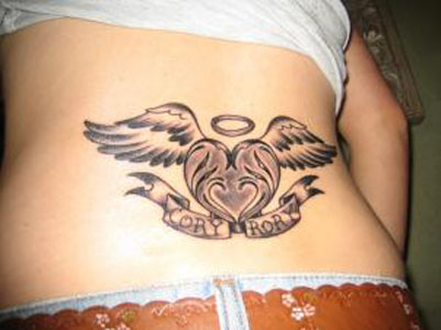 Heart with Wings Shaped Lower Back Tattoo for Girls