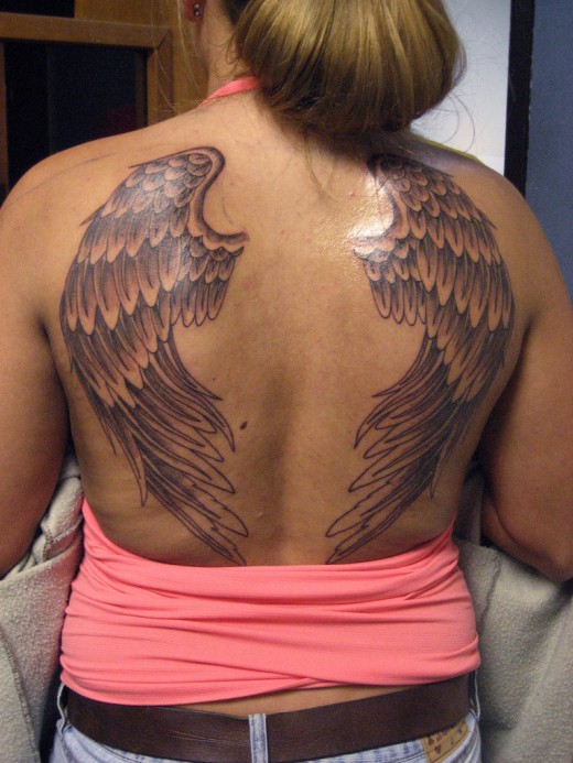 Wonderful Award Winning Wing Shaped Tattoo Design For Girls