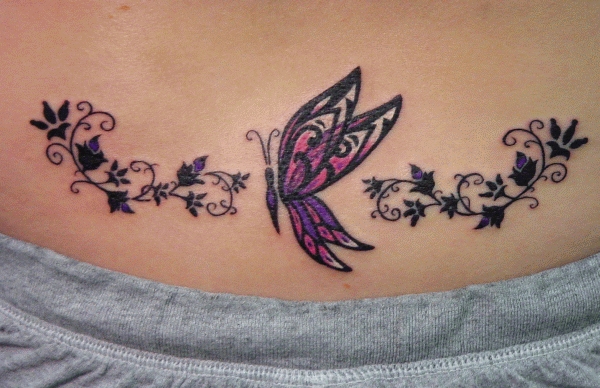 Cute Butterfly Lower Back Tattoo Design