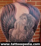 Beautiful Winged Girl On Back Tattoos For Men