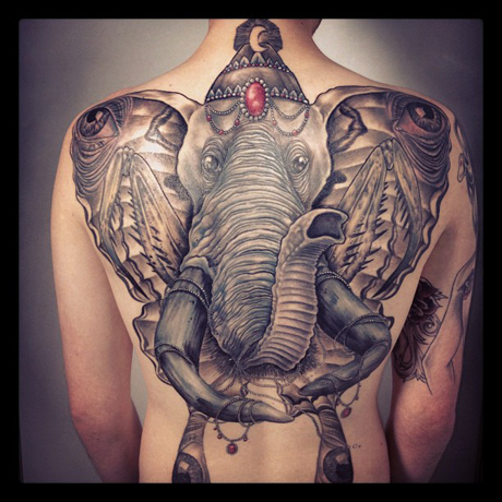 Amazing Elephant Back Piece 3D Tattoo
