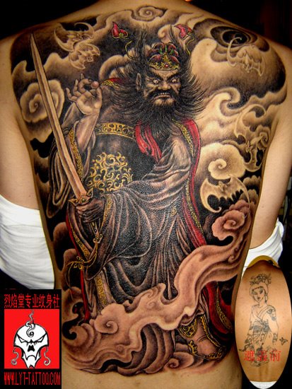 Chinese Commander Tattoo On Back Design