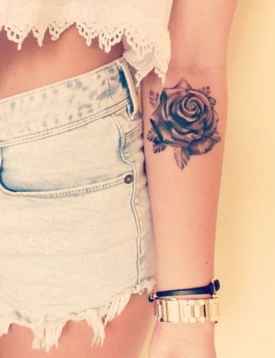 balck and grey rose flower tattoo