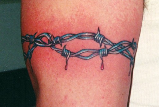 Awesome Colored Bloody Barb Wire Tattoo Design