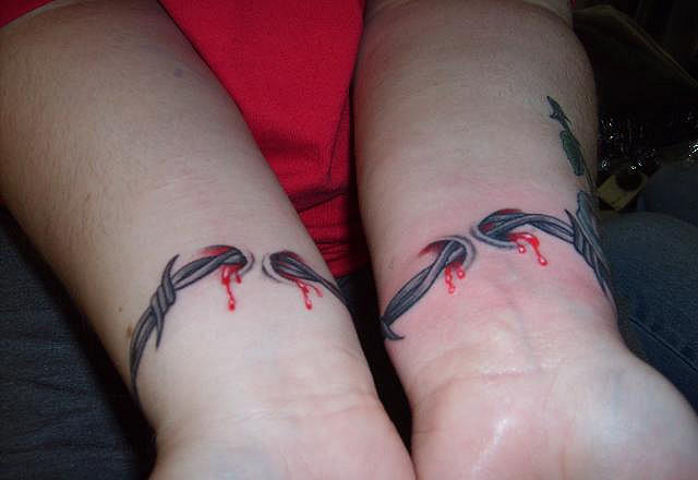 Gorgeous Twin 3D Barbed Wire Tattoos on Both Wrists