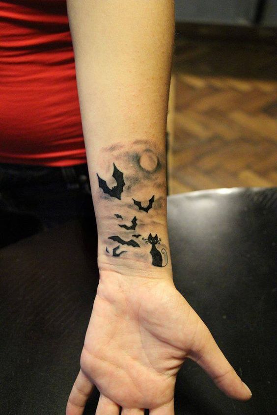 bats-and-cat-halloween-tattoo
