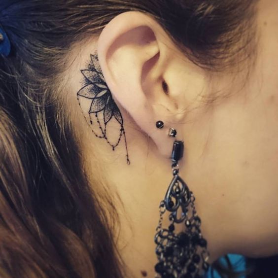 behind the ear mandala tattoo