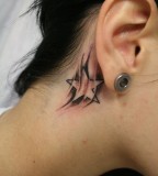 Small Stars Tattoos On Ear Behind For Girls