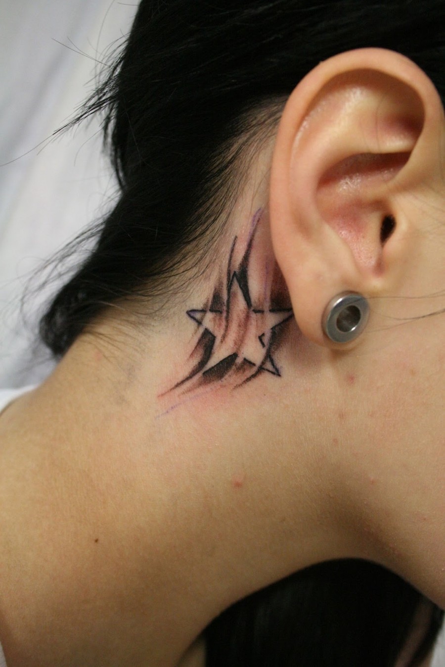Small Stars Tattoos On Ear Behind For Girls