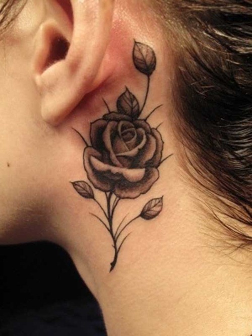 Black Rose Behind The Ear Tattoos