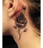 Rose Vine Behind The Ear Tattoos