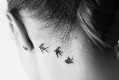 Black Bird Behind Ear Tattoo