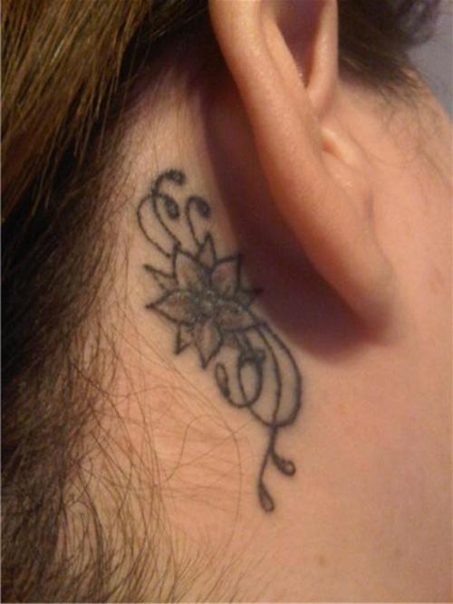Rose vine Behind Ear Tattoo For Girls