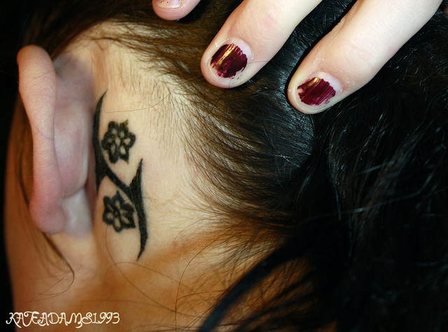 Rose and Tribal Behind The Ear Tattoo