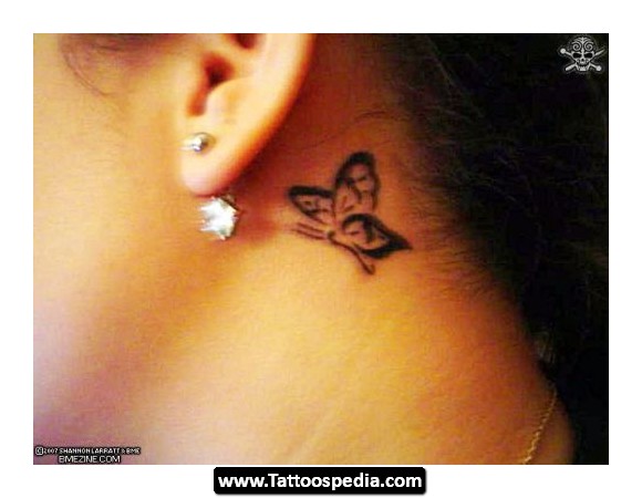 Nice Butterfly Behind The Ear Tattoo Design Ideas
