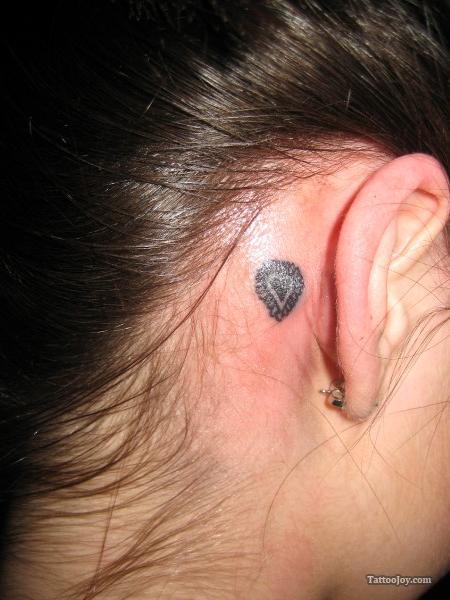 Black Heart Tattoo Behind The Ear PIctures