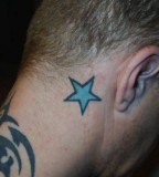 Blue Stars Funny Pencil Behind Ear Tattoo