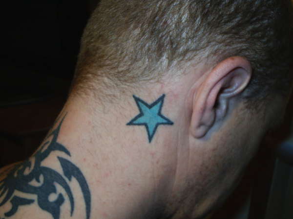 Blue Stars Funny Pencil Behind Ear Tattoo