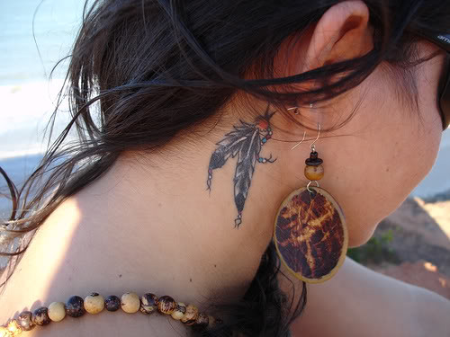 Exotic Feather Tattoos Behind The Ear