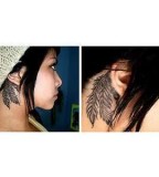 Simple Feather Tattoo Behind Ear For Girls