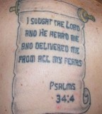 Psalm 34:4 Verse Tattoo on Back Body