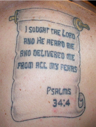Psalm 34:4 Verse Tattoo on Back Body