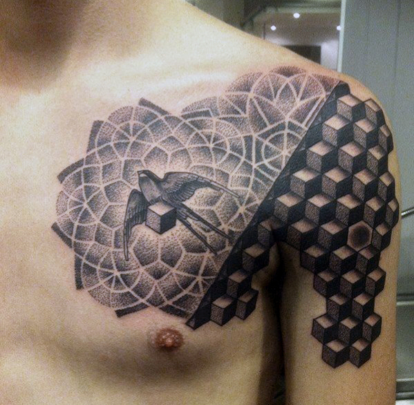 bird optical illusion tattoos for men