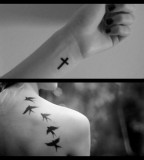 Wrist Cross And Shoulder Bird Tattoos Designs