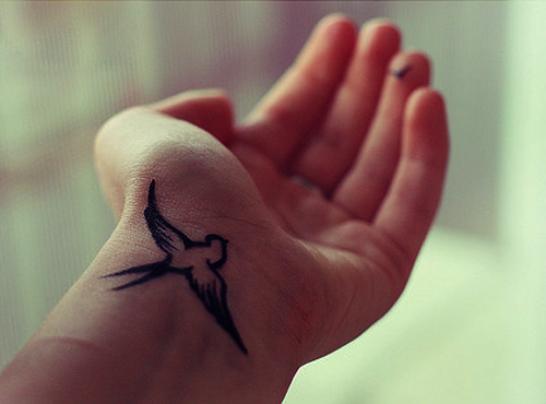 Cool Wrist Flying Bird Swallow Tattoo