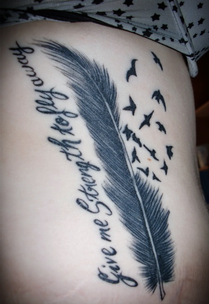 Side Body Bird Crow Feather Tattoos Design
