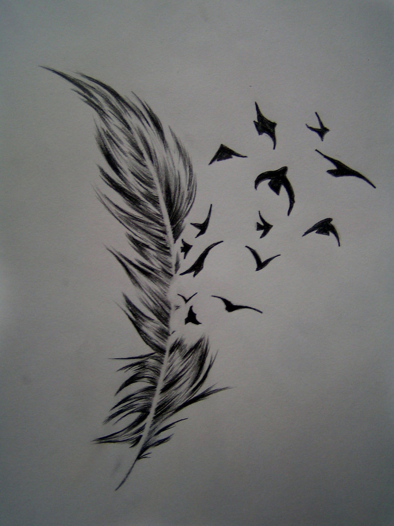 Beautiful Bird of a Feather Tattoo Design Sketch