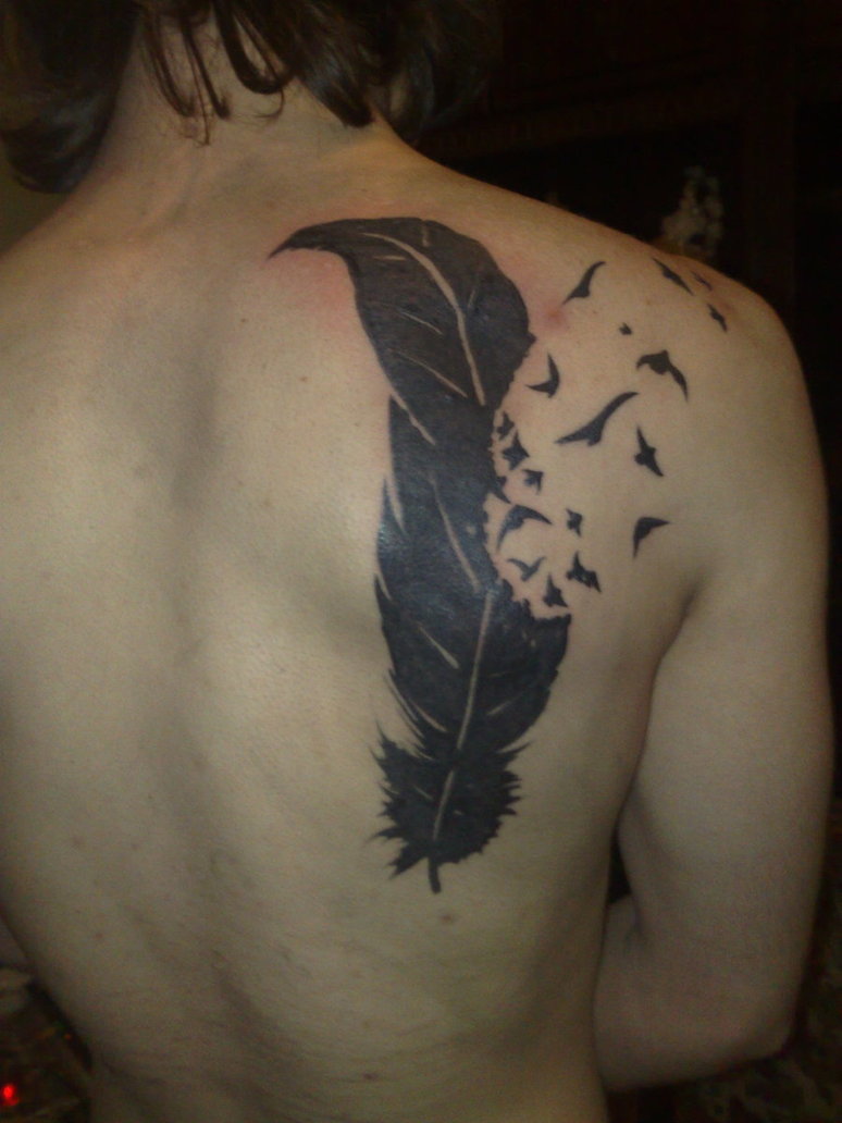 Bird of a Feather Tattoo Design On Back for Men ...