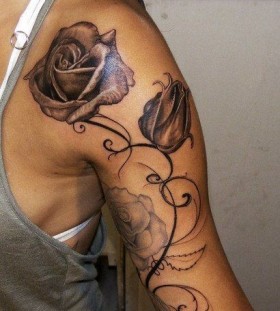 black and white roses flower tattoo