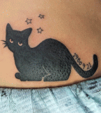 Stars and Black Cat Tattoo