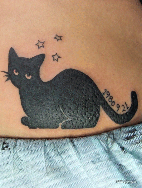 Stars and Black Cat Tattoo