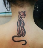 Black Cat Tattoo on Upper Back