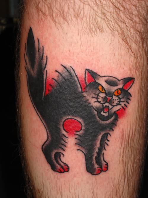 Black Cat Growl Tattoo