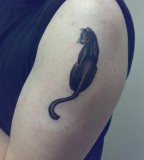Simple Cute Black Cat Tattoo On Half Sleeve