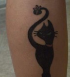Cute Black Cat Tattoo on Calf