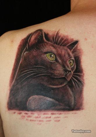 3D Black Cat Tattoos on Shoulder