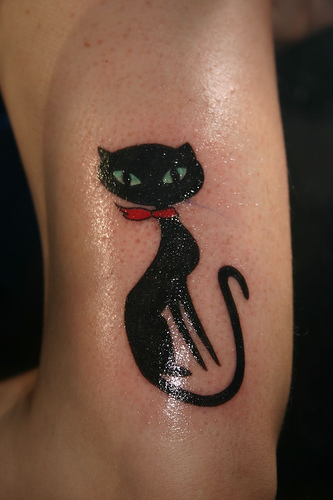 Girly and Cute Black Cat Tattoo Design