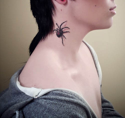 3D Black Widow Spider Neck Tattoo Ink Art Tattoos