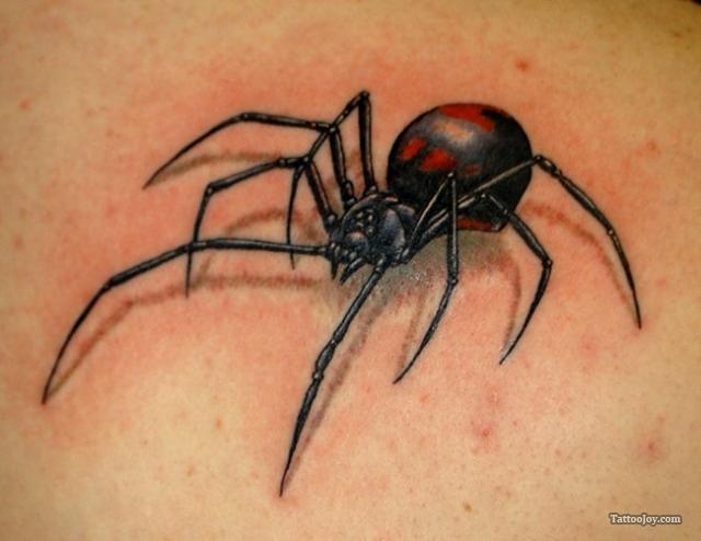 Simple 3D Black Widow Spider Tattoo